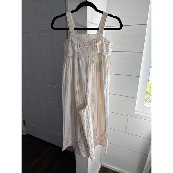 Janie and Jack Jumpsuit Girls 12 White Multicolor Stripe Bow AERIN x Wide Leg - Picture 2 of 6